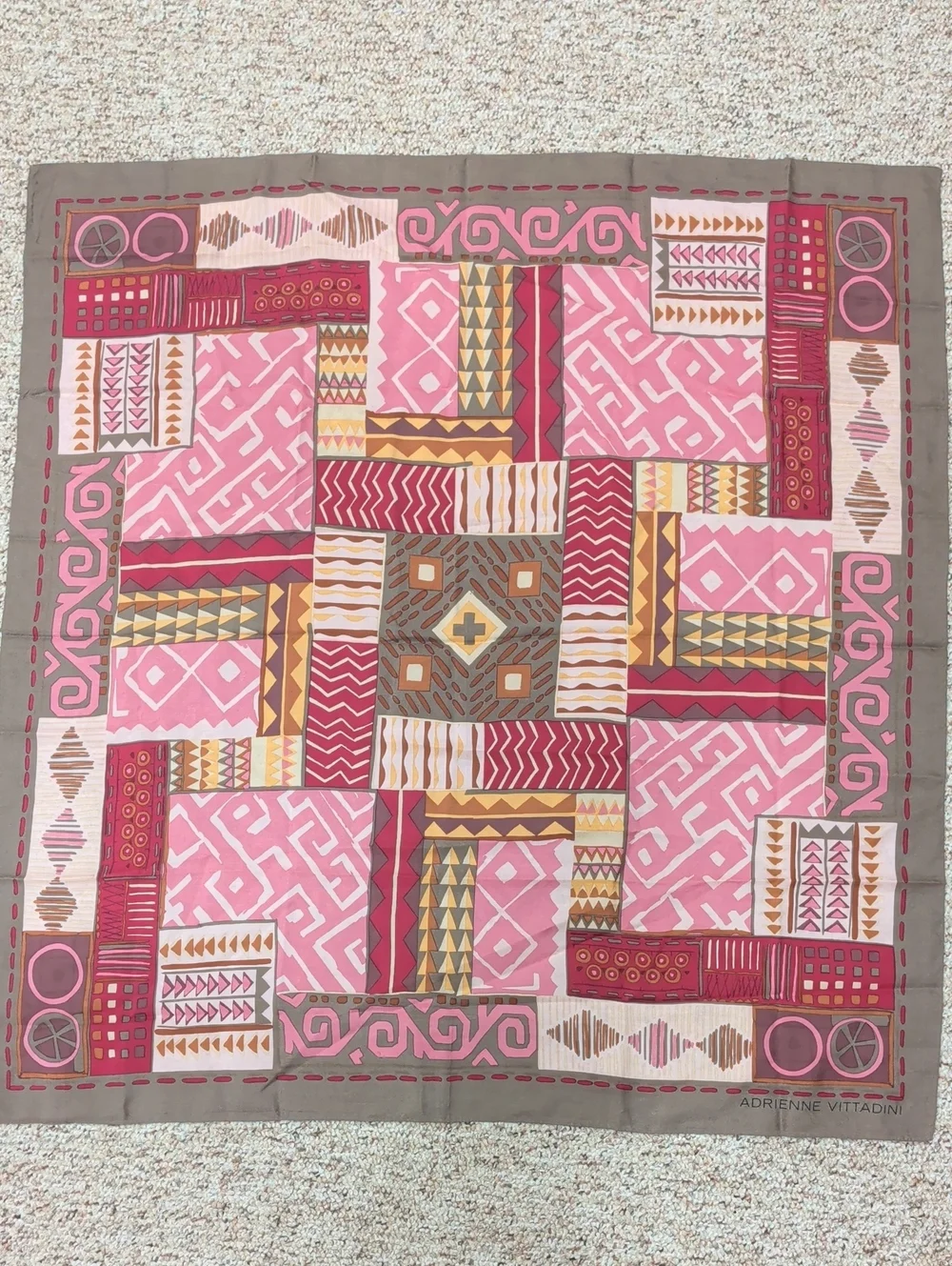 Adrienne Vittadini Pink Geometric Scarf 100% Silk